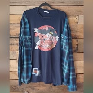Upcycled Tom and Jerry Graphic Long Sleeve Shirt